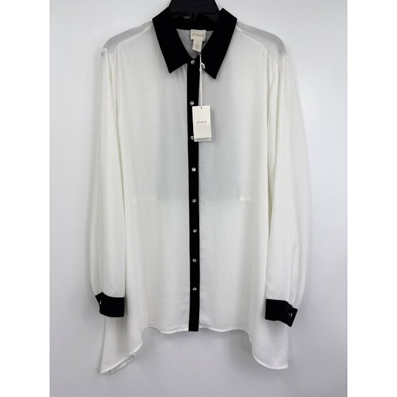 Chico's Colorblock Lace Jewel Button Down Long Sleeve Blouse Shirt 3 (16) XL NEW - Picture 1 of 9